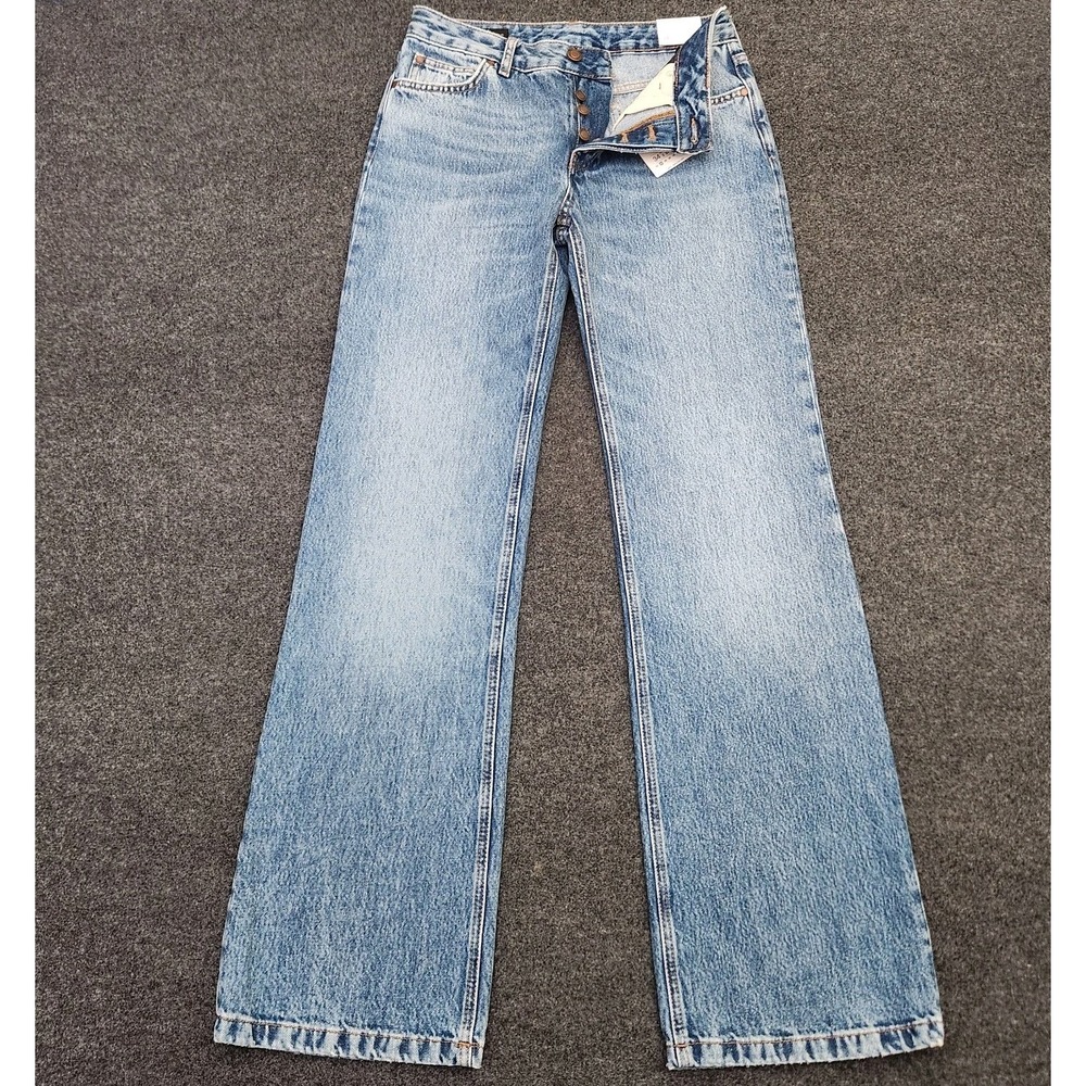 Zara Womens EUR 34 Tall Low-Rise Bootcut Full Length Jeans Light Wash Button Fly
